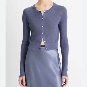 Vince Blue Cashmere and Silk Blend Ribbed Cardigan Sweater size S
